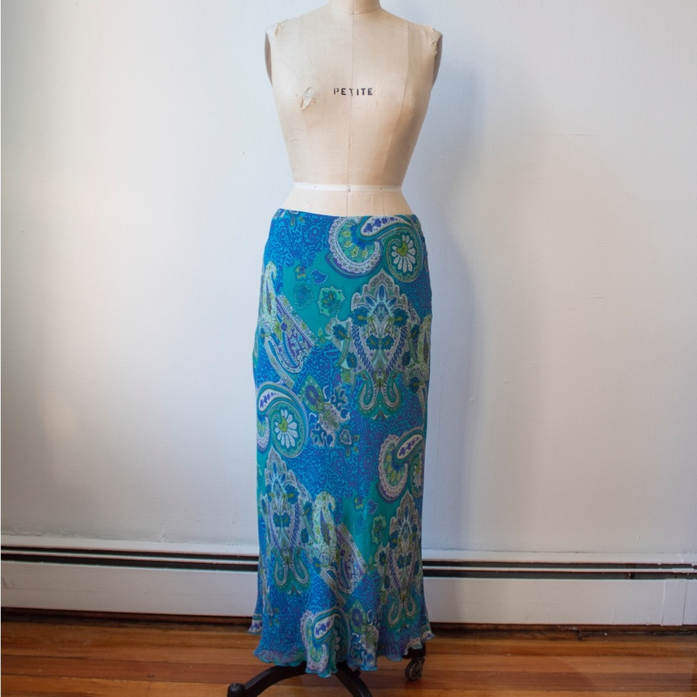 Vintage 90s Paisley Silk Skirt